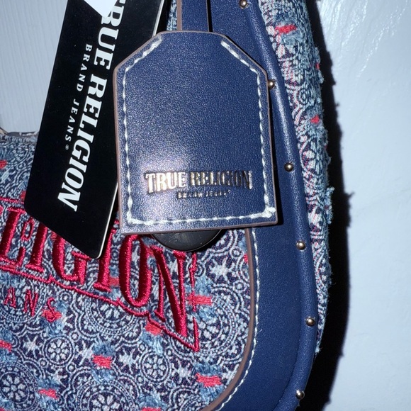 NWT True Religion Blue and Red Small Hobo Bag with Metallic Accents - Picture 9 of 10